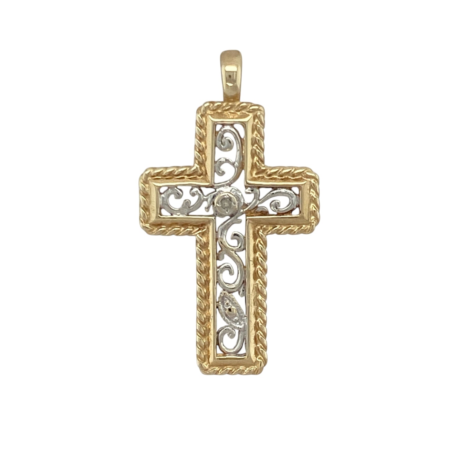 9ct Gold & Diamond Set Open Patterned Cross Pendant
