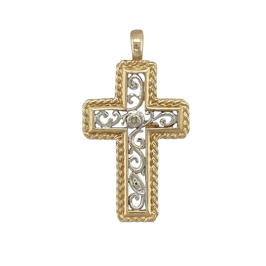 9ct Gold & Diamond Set Open Patterned Cross Pendant