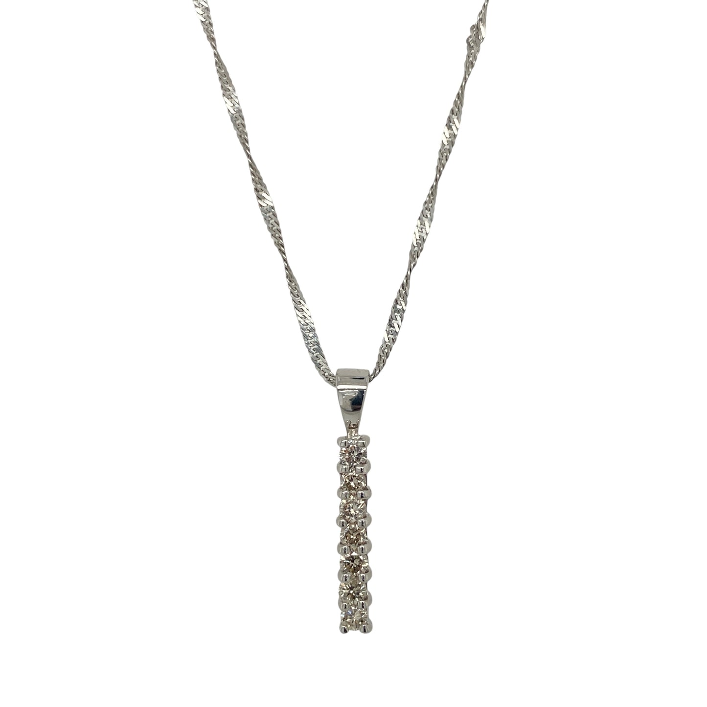 9ct White Gold & Diamond Set Bar 18" Necklace