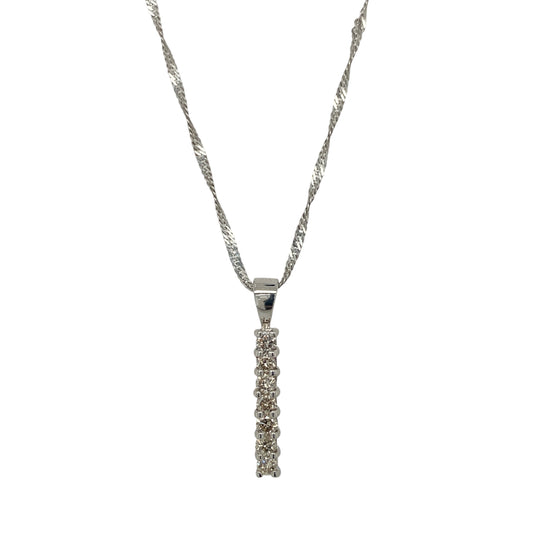 9ct White Gold & Diamond Set Bar 18" Necklace