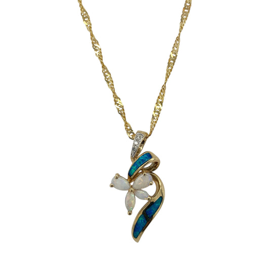 9ct Gold Diamond & Opalique Flower 20" Necklace