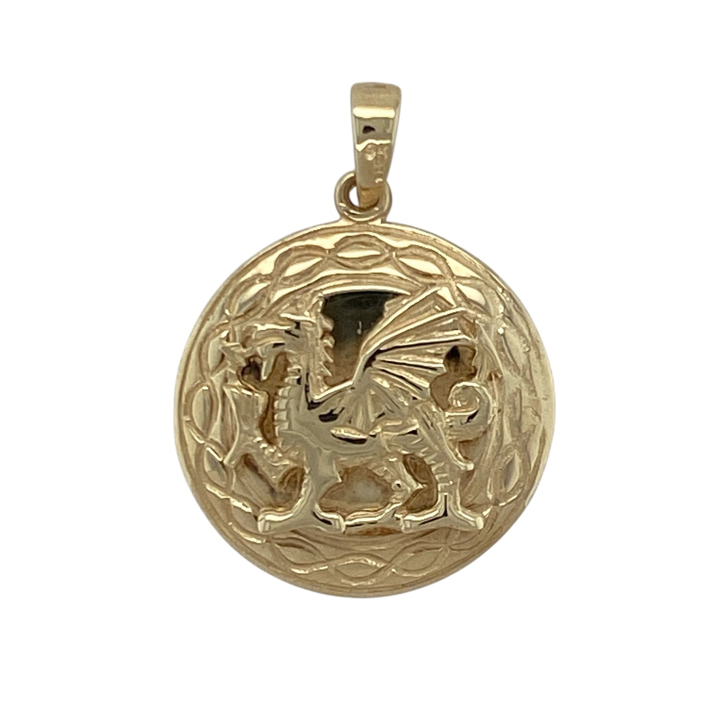 9ct Gold Welsh Celtic Dragon Round Pendant