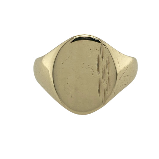 9ct Gold Patterned Oval Signet Ring