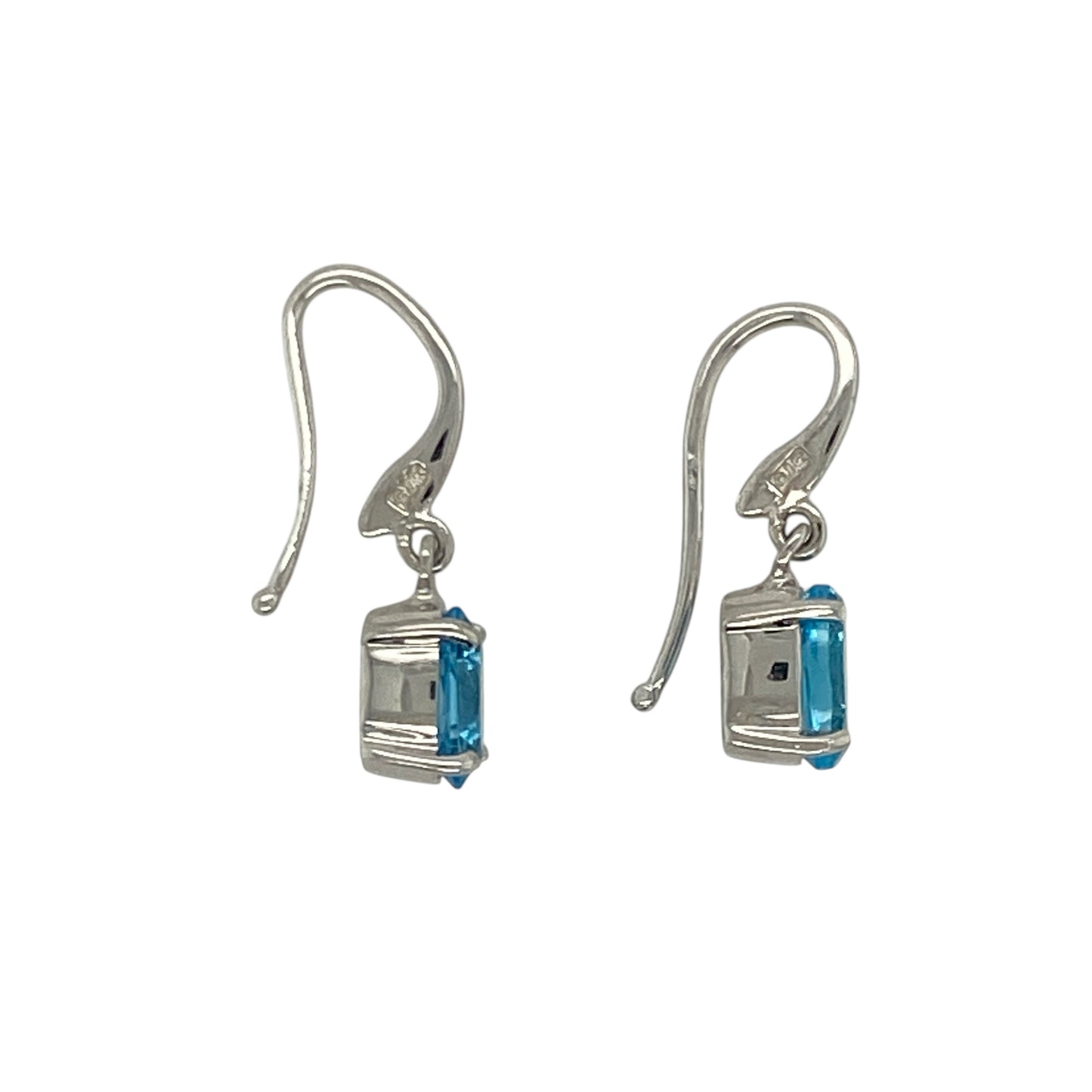 9ct White Gold & Oval Blue Stone Drop Earrings