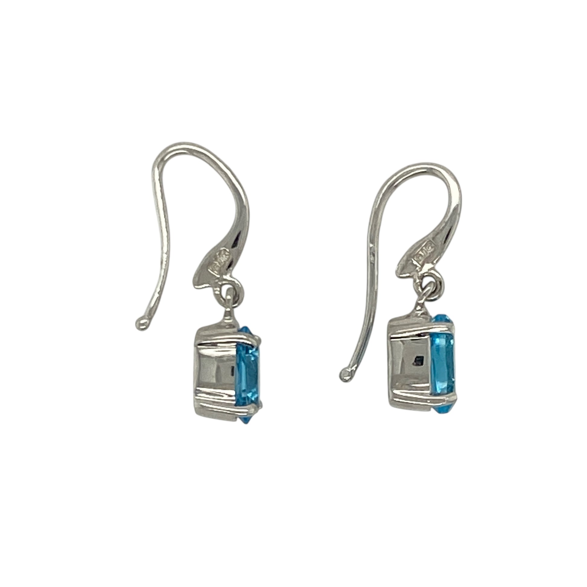 9ct White Gold & Oval Blue Stone Drop Earrings