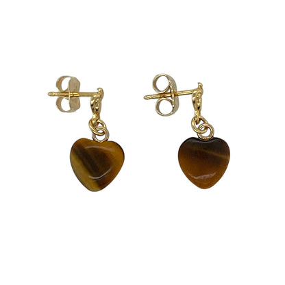 9ct Gold & Tiger's Eye Heart Drop Earrings