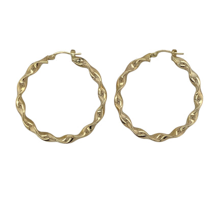 9ct Gold Twist Ribbon Hoop Creole Earrings