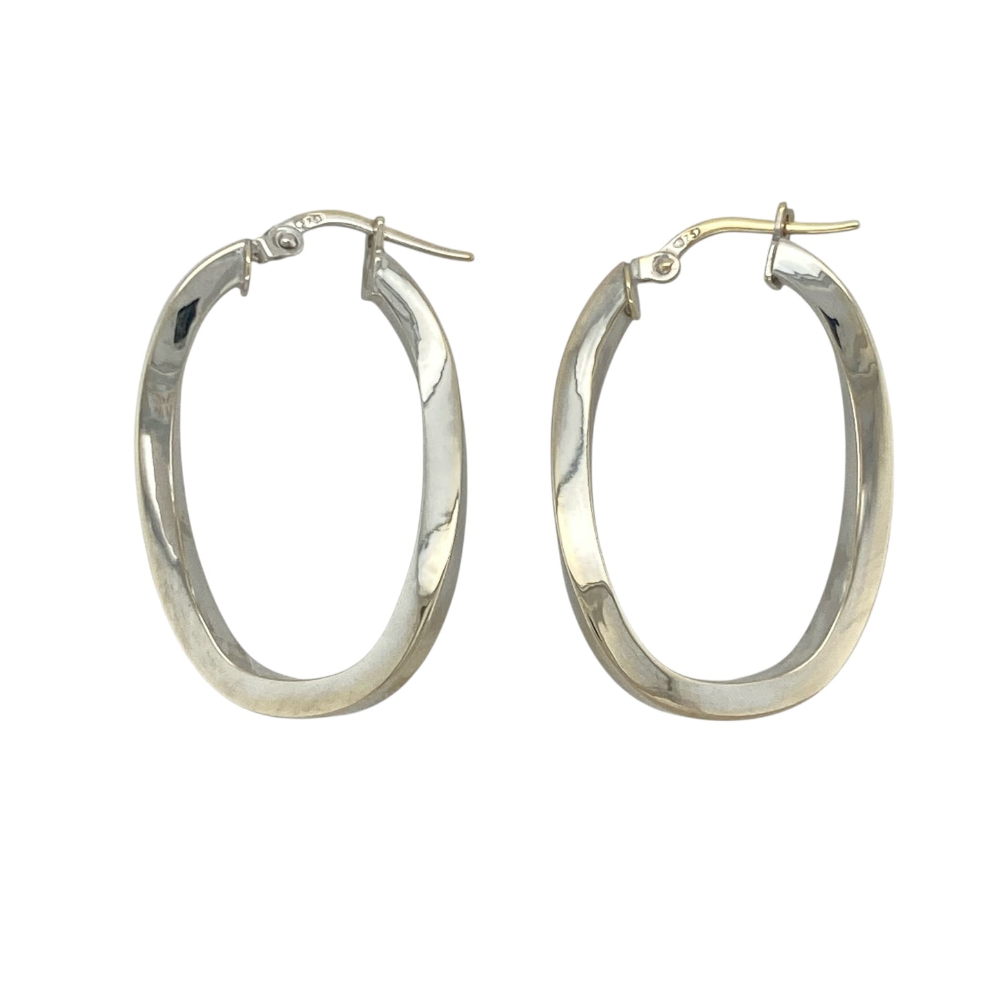 9ct White Gold Twist Oval Creole Earrings