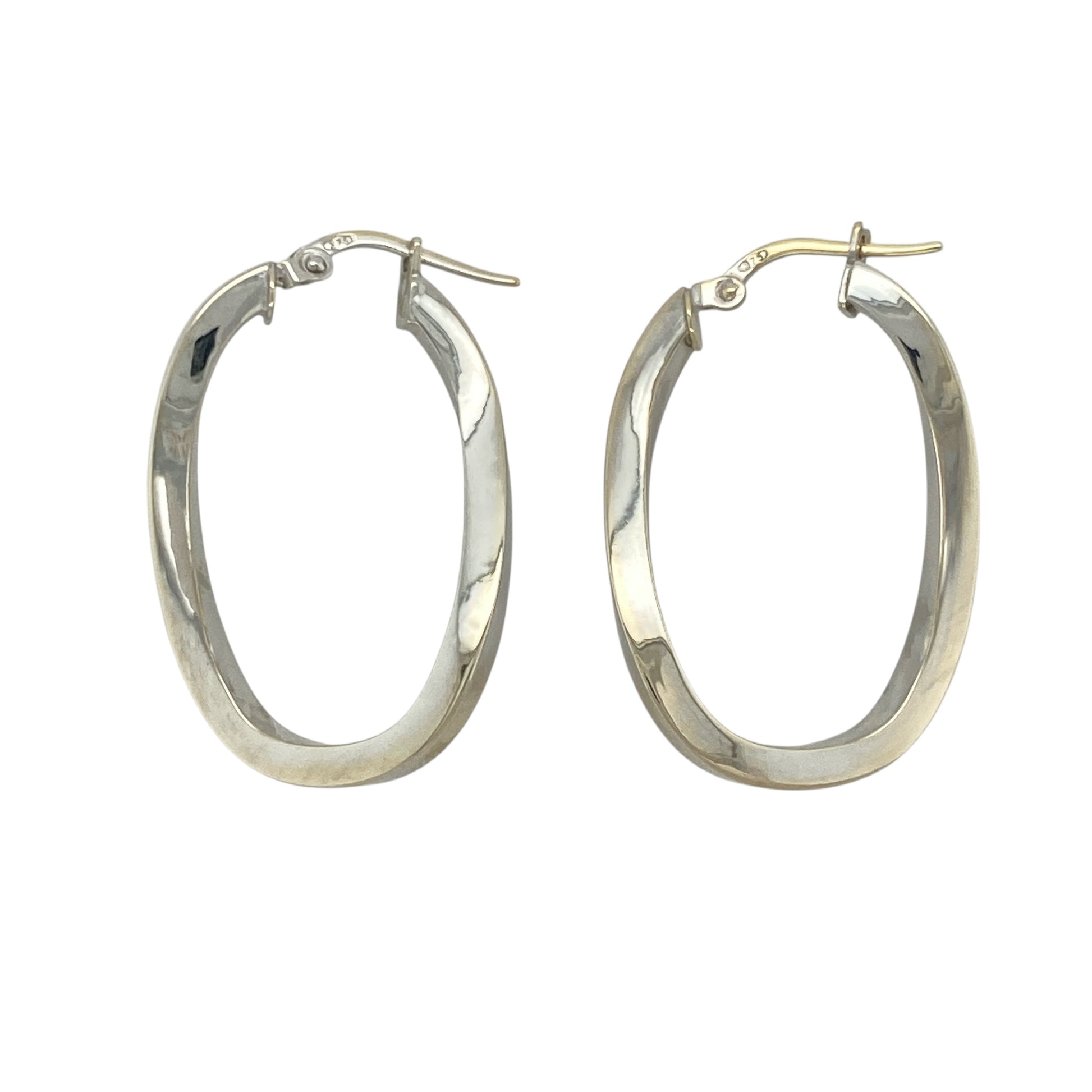 9ct White Gold Twist Oval Creole Earrings