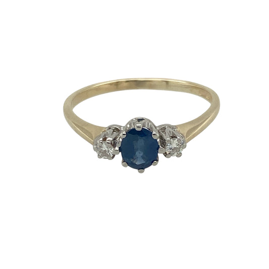 9ct Gold Diamond & Sapphire Set Trilogy Ring