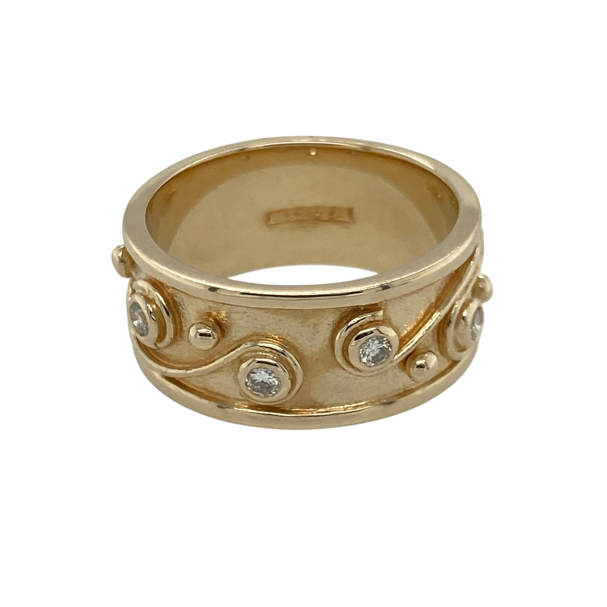 9ct Gold & Diamond Set Decorative Wide Band Ring