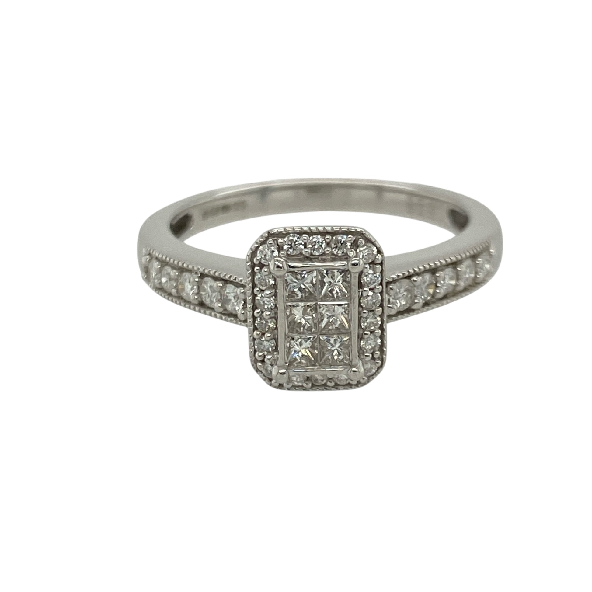 9ct White Gold & Diamond Set Halo Cluster Ring