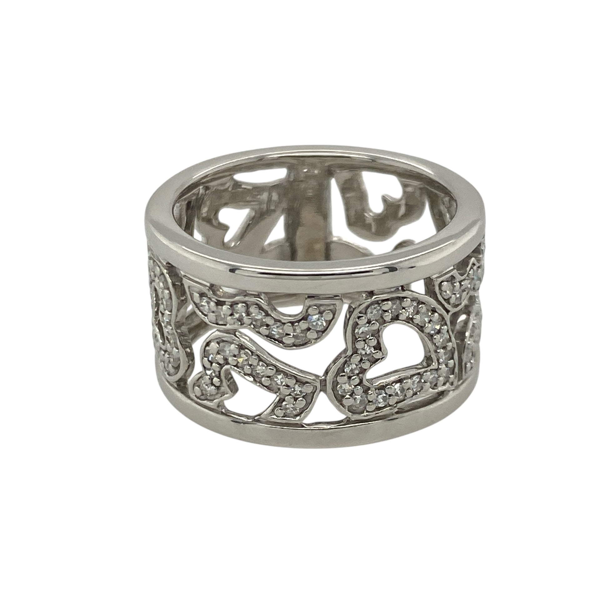 9ct White Gold & Diamond Set Wide Open Filigree Band Ring