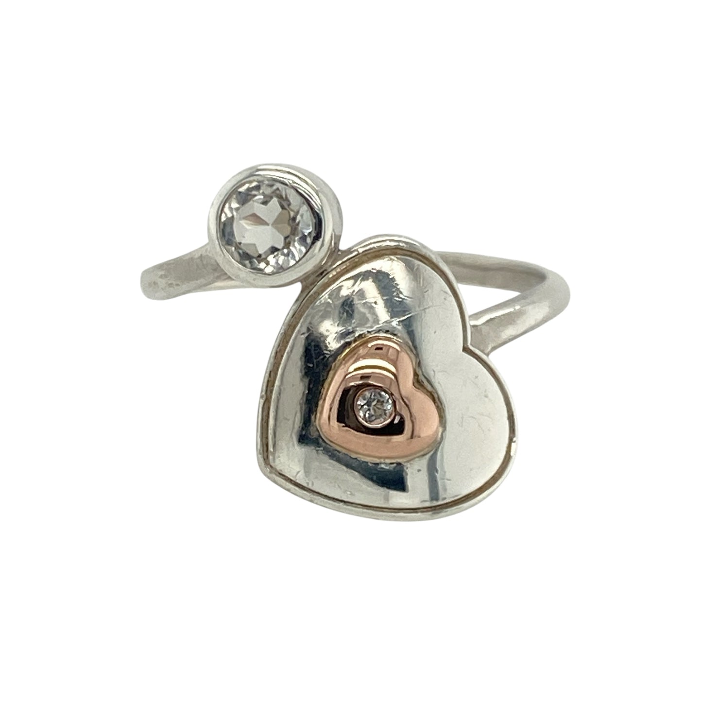 925 Silver & White Topaz Set Clogau Wrap Around Heart Ring