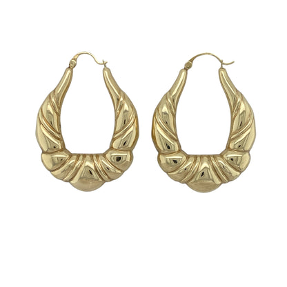 9ct Gold Bubble Style Large Oval Creole Earrings