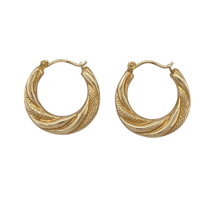 9ct Gold Patterned Twist Hoop Creole Earrings
