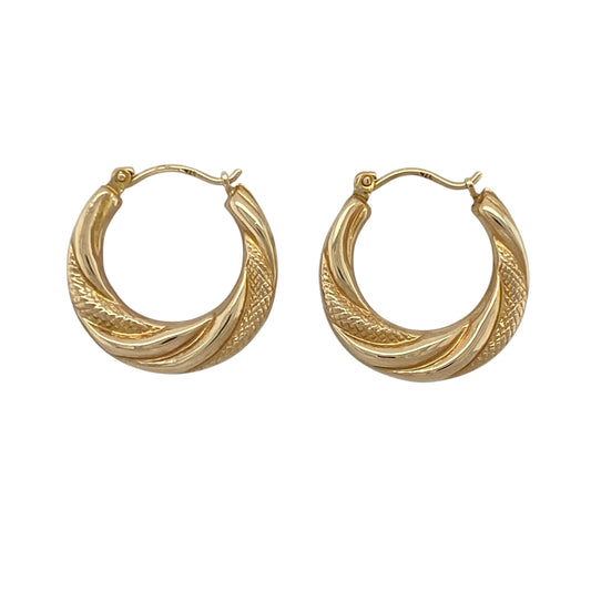 9ct Gold Patterned Twist Hoop Creole Earrings