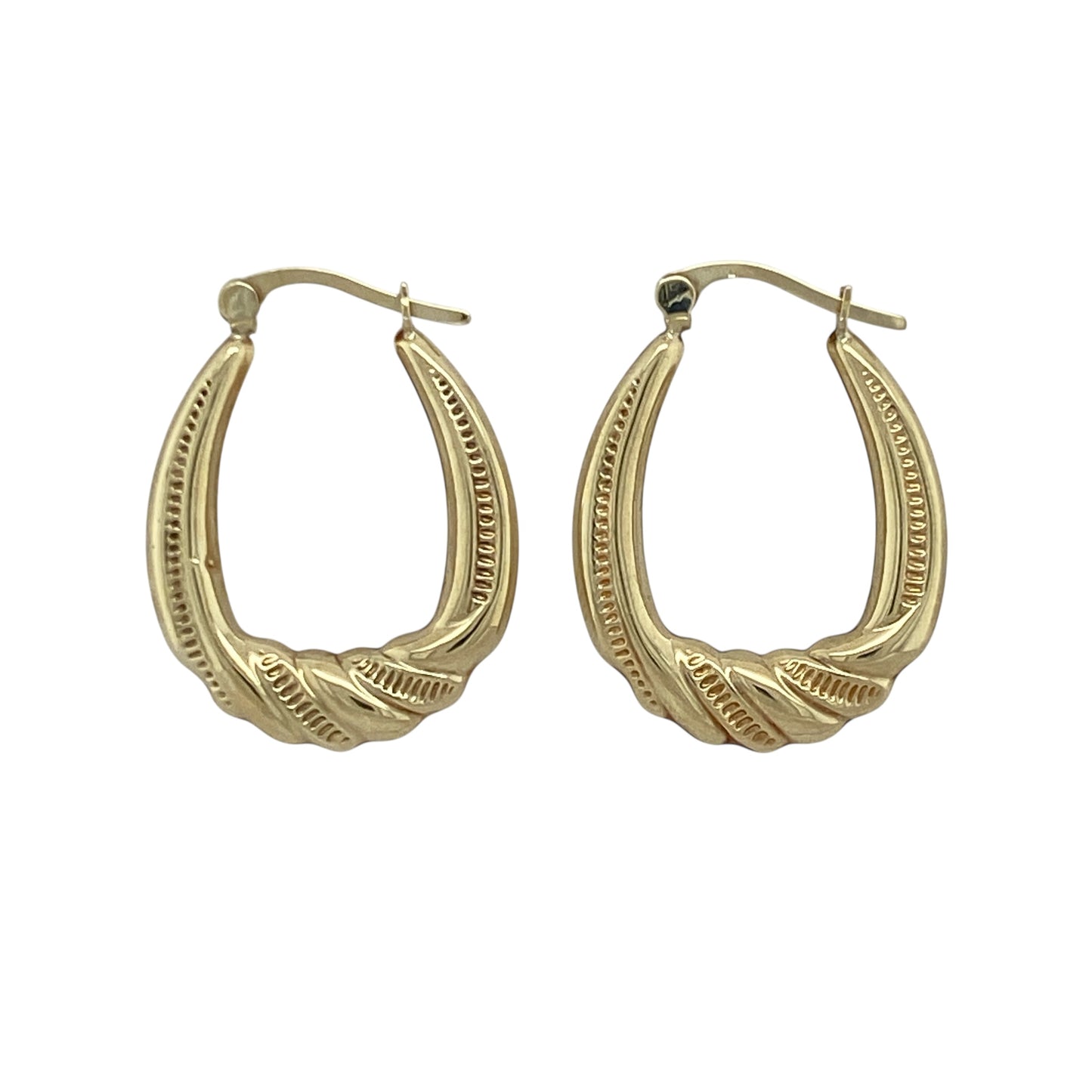 9ct Gold Patterned Twist Oval Creole Earrings