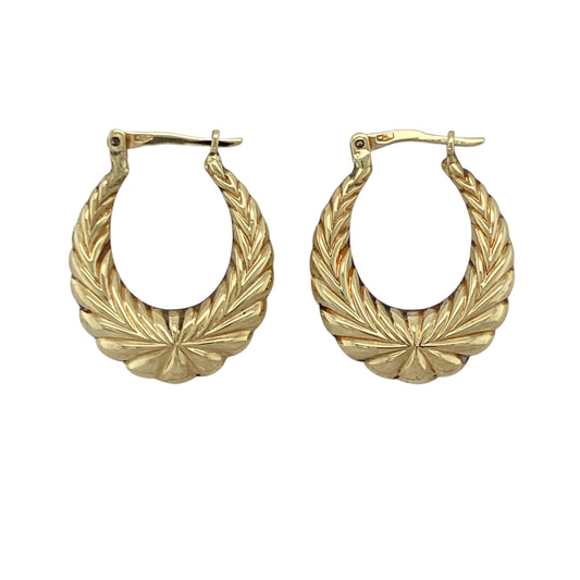 9ct Gold Patterned Creole Earrings