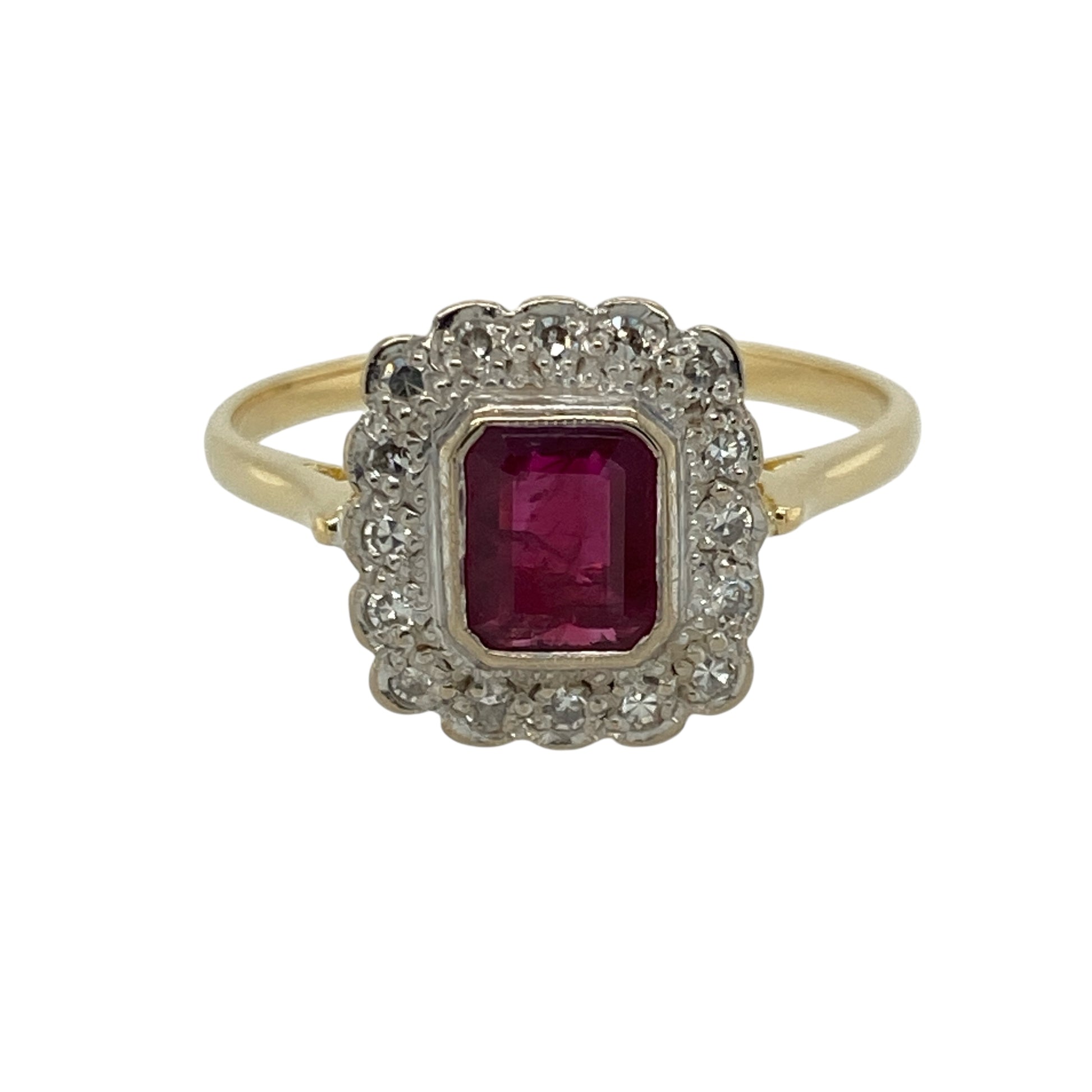 18ct Gold Diamond & Ruby Set Art Deco Style Cluster Ring