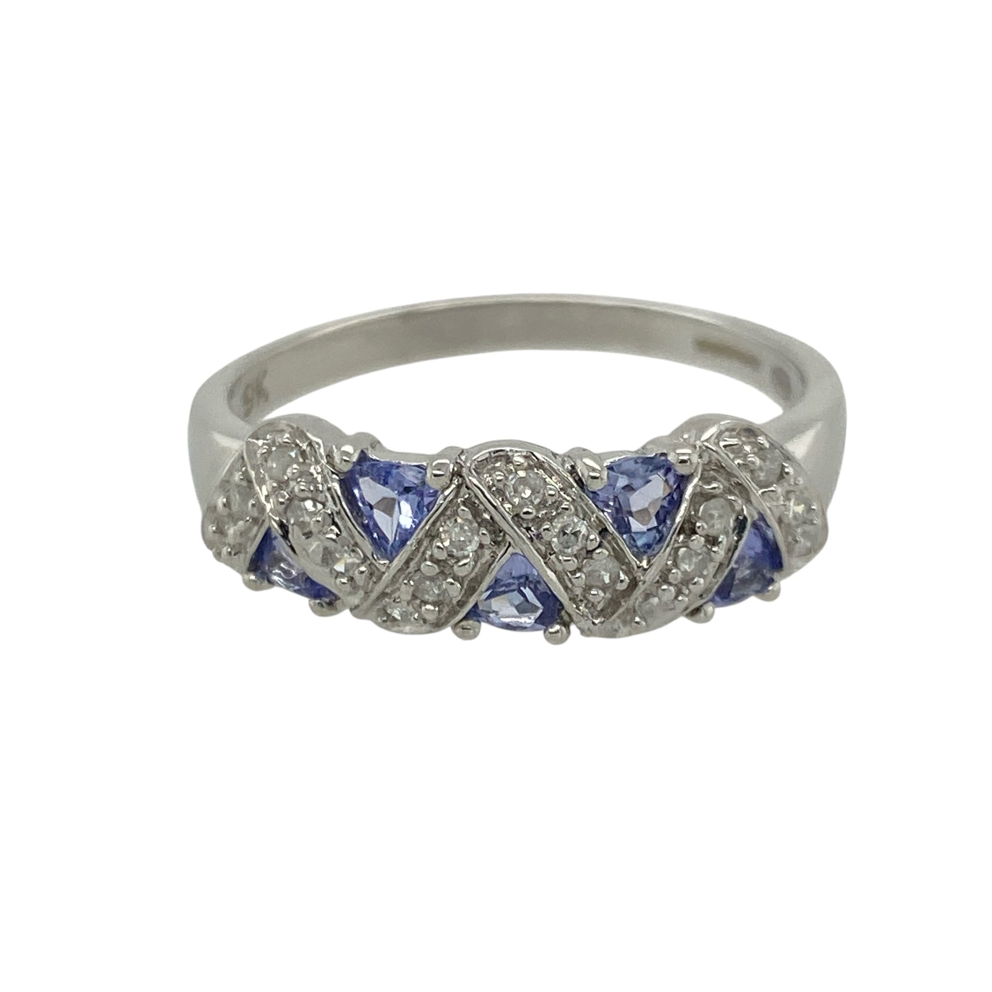 9ct White Gold Diamond & Tanzanite Set Band Ring