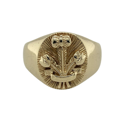9ct Gold Welsh Three Feathers Oval Signet Ring