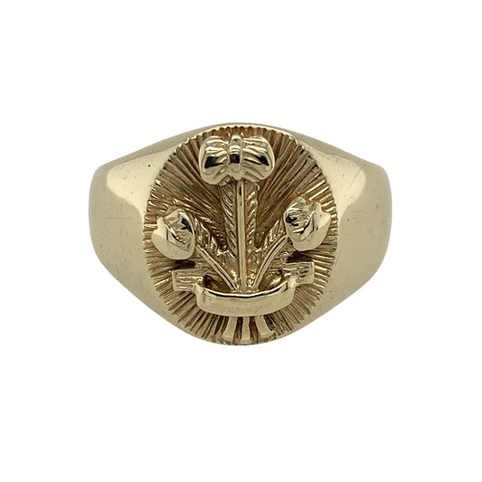 9ct Gold Welsh Three Feathers Oval Signet Ring