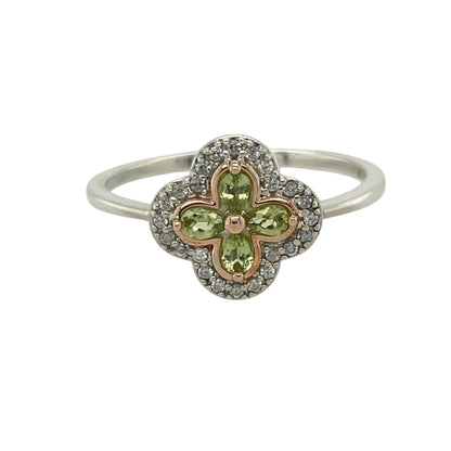 925 Silver White Topaz & Peridot Set Tudor Clogau Ring