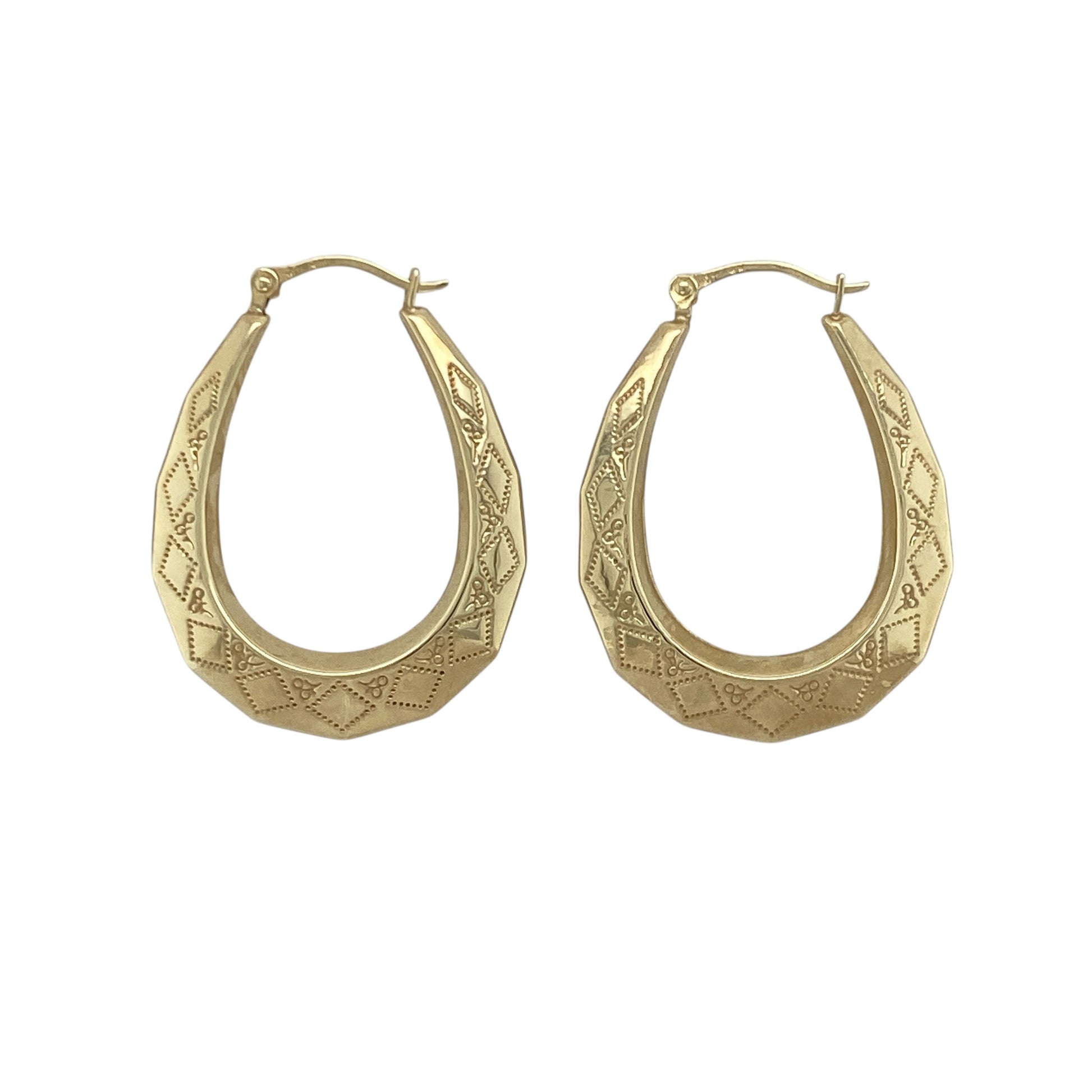 9ct Gold Patterned Oval Creole Earrings