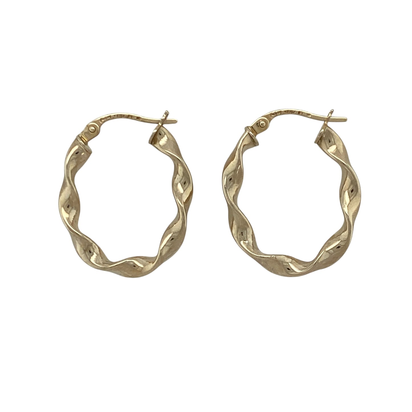 9ct Gold Ribbon Twisted Oval Creole Earrings