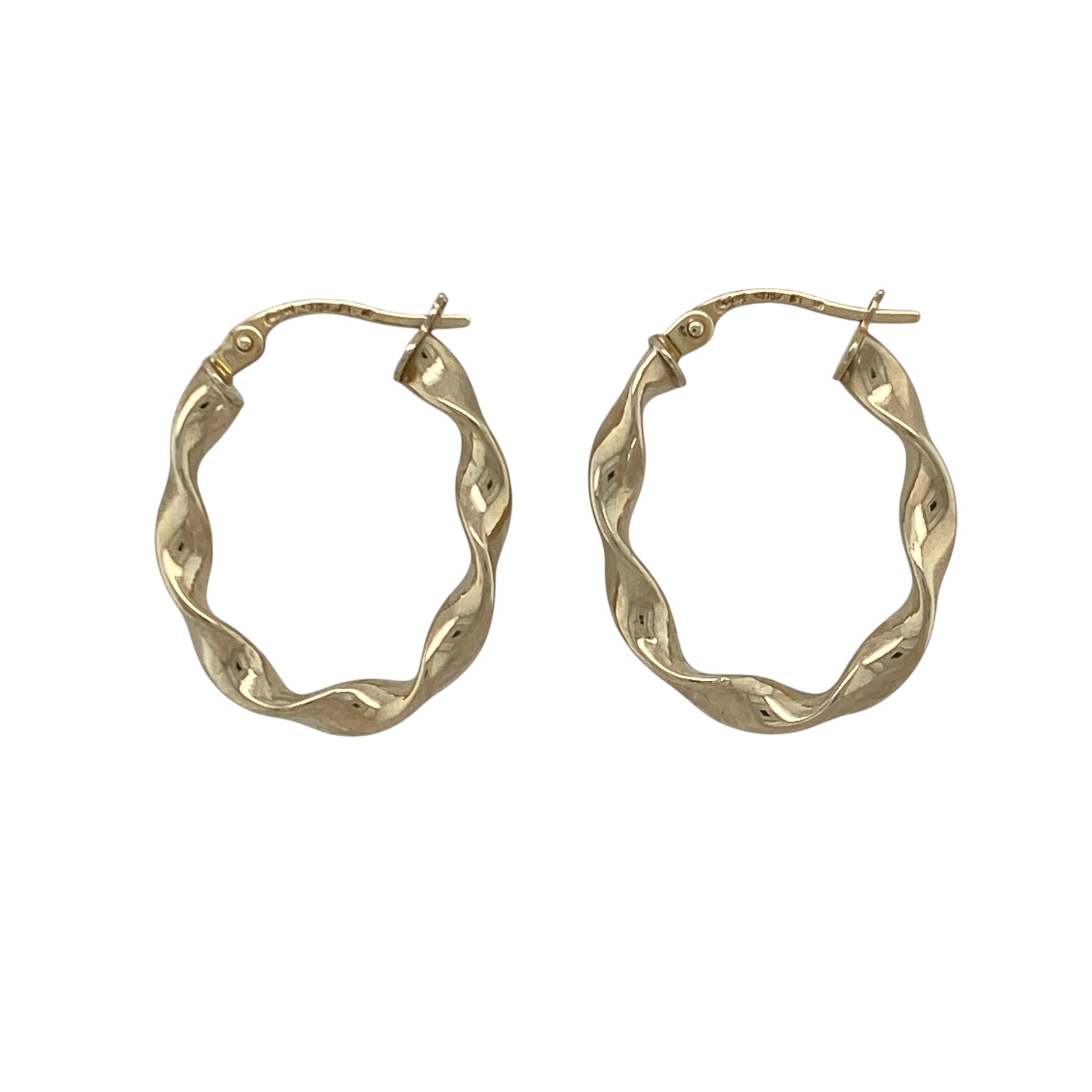 9ct Gold Ribbon Twisted Oval Creole Earrings