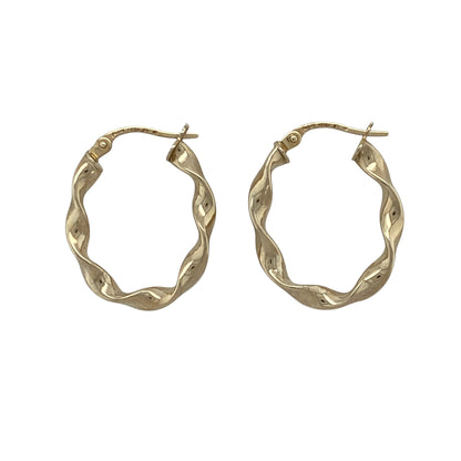 9ct Gold Ribbon Twisted Oval Creole Earrings