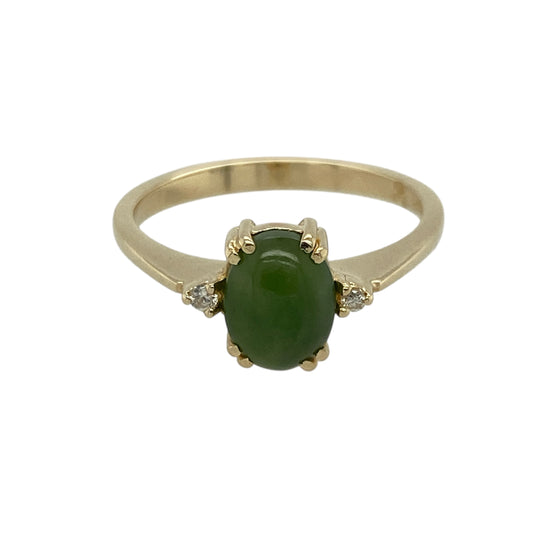 14ct Gold Diamond & Jade Set Ring
