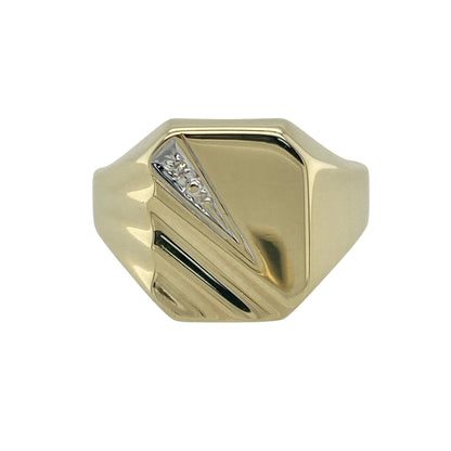 9ct Gold & Diamond Set Rectangle Signet Ring