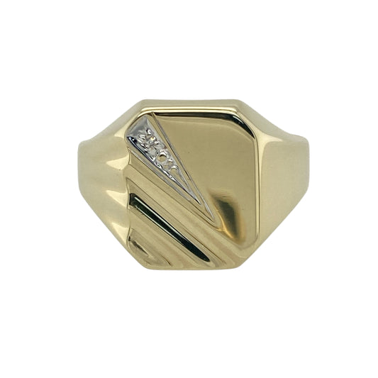 9ct Gold & Diamond Set Rectangle Signet Ring