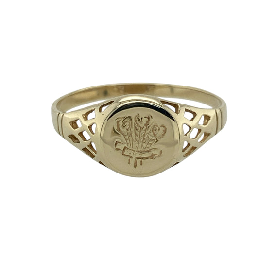 9ct Gold Welsh Three Feathers Signet Ring