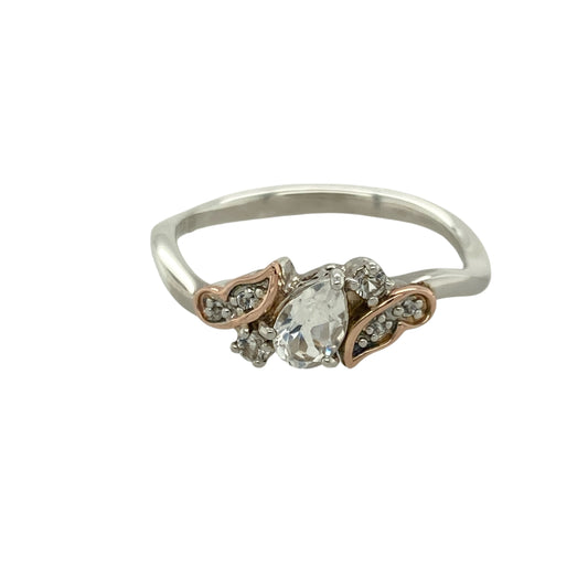 925 Silver & White Topaz Set Clogau Teardrop Ring