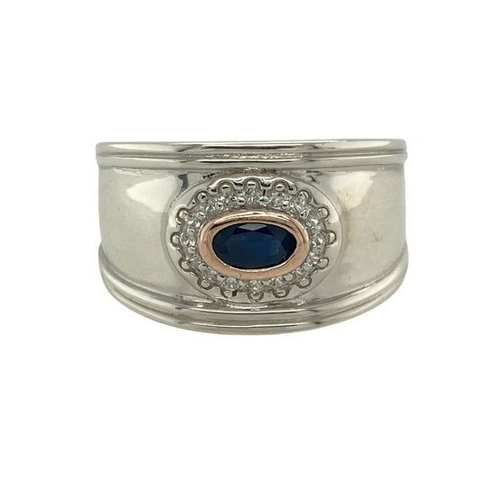 925 Silver White Topaz & Sapphire Set Wide Band Clogau Royal Ring