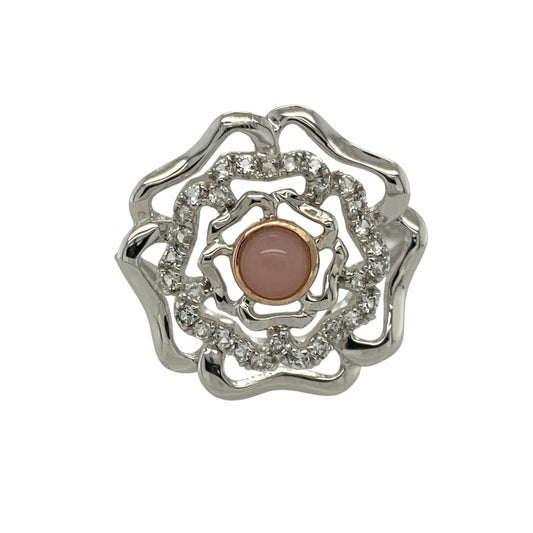 925 Silver White Topaz & Pink Stone Clogau Flower Ring