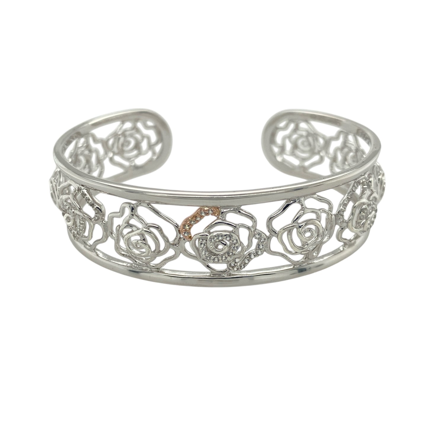 925 Silver & White Topaz Set Rose Flower Clogau Bangle