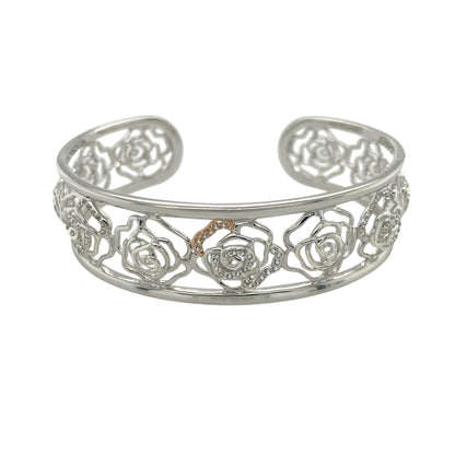 925 Silver & White Topaz Set Rose Flower Clogau Bangle