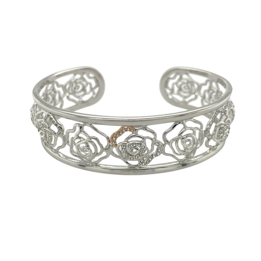 925 Silver & White Topaz Set Rose Flower Clogau Bangle