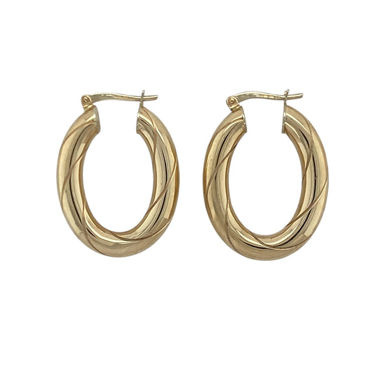 9ct Gold Oval Twist Creole Earrings