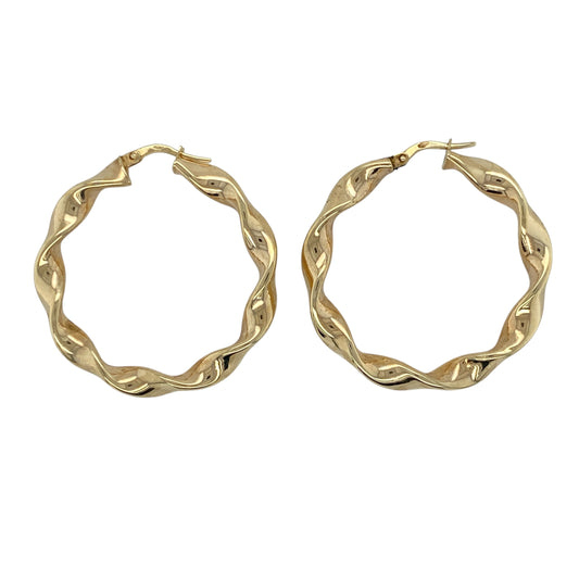 9ct Gold Twisted Ribbon Hoop Creole Earrings