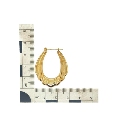 9ct Gold Patterned Oval Creole Earrings