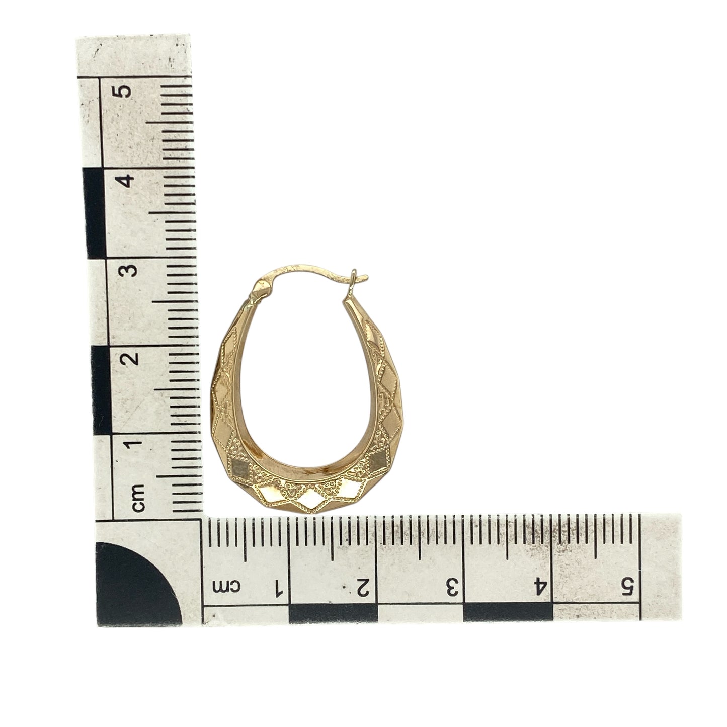 9ct Gold Patterned Oval Creole Earrings