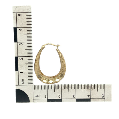 9ct Gold Patterned Oval Creole Earrings