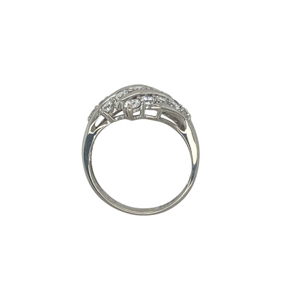 9ct White Gold & Cubic Zirconia Set Three Row Ring