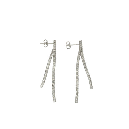 18ct White Gold Diamond Set Double Strand Drop Earrings