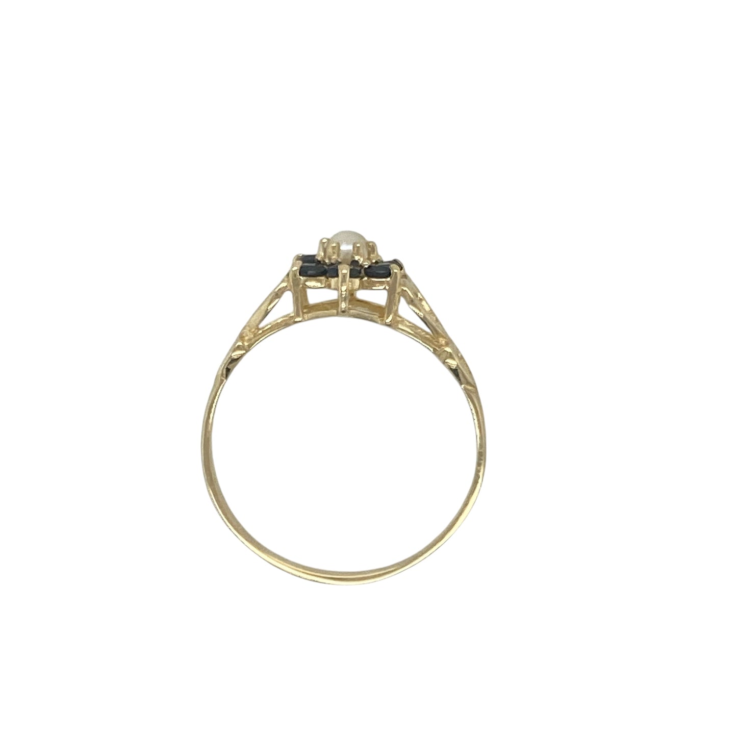 9ct Gold Sapphire & Pearl Set Flower Cluster Ring